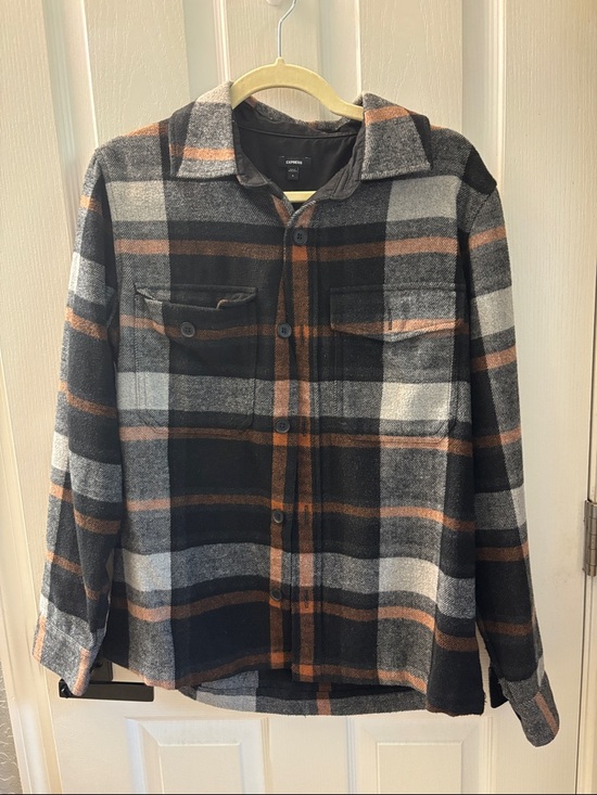 Express Other - Express Men's Plaid Shacket - Black, Gray & Brown
